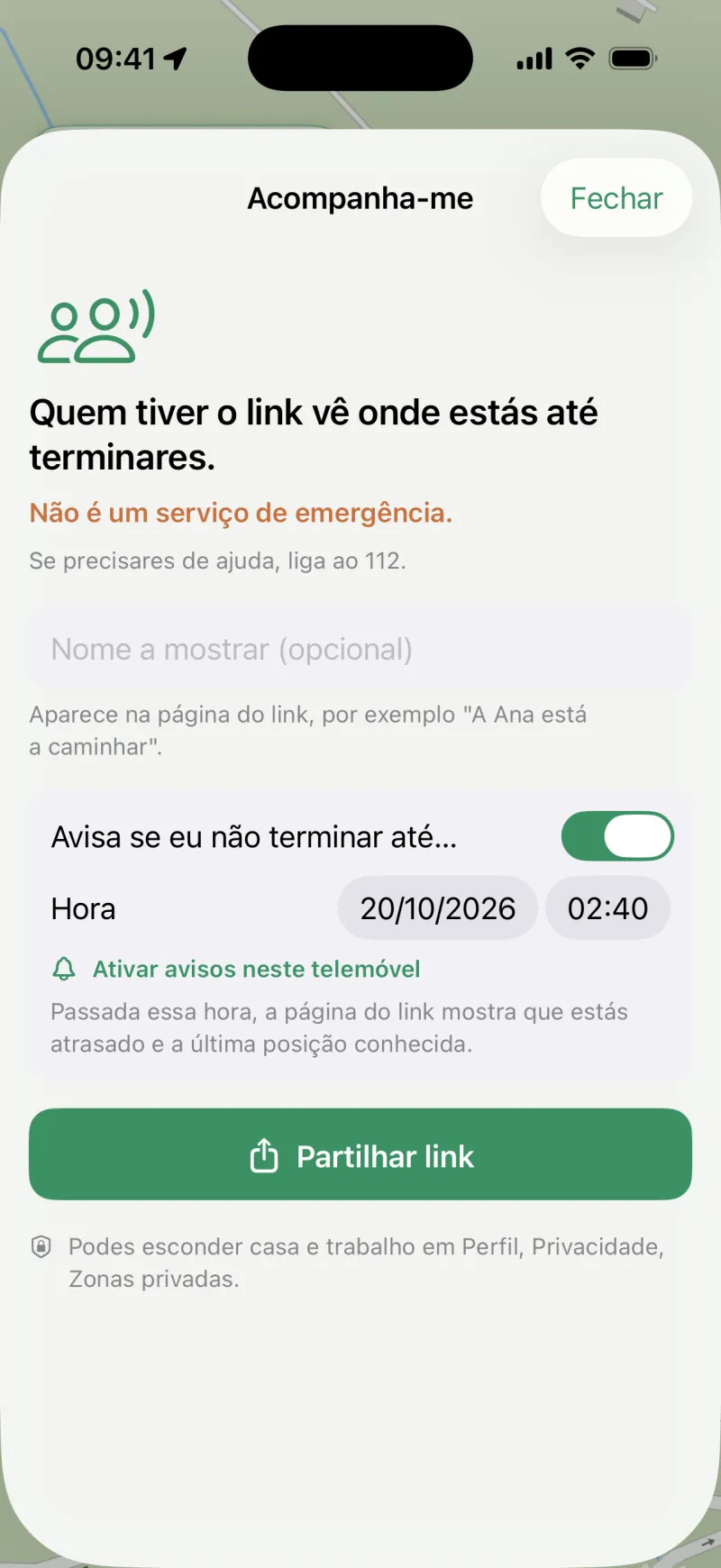 Folha Acompanha-me para partilhar a posição
