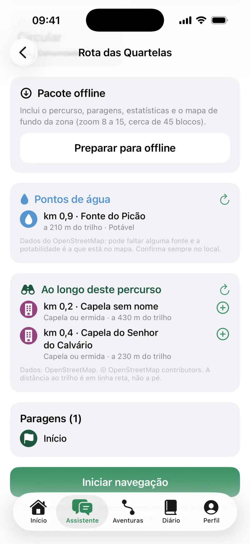 Aventura com pontos de água e lugares ao longo do percurso