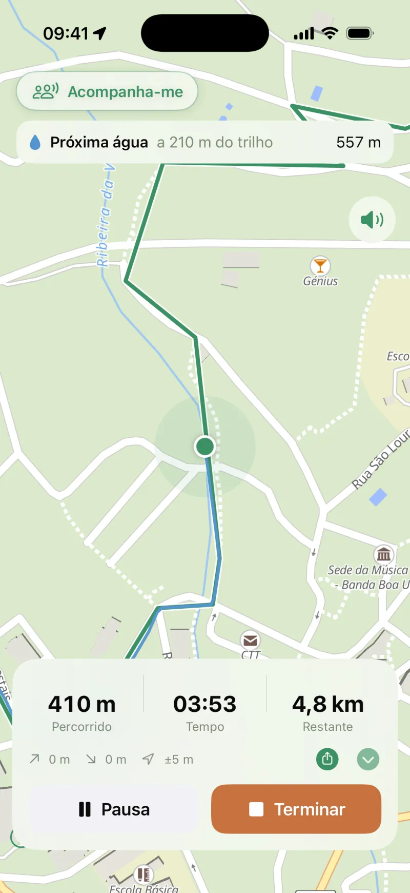 Navegação com a posição no percurso