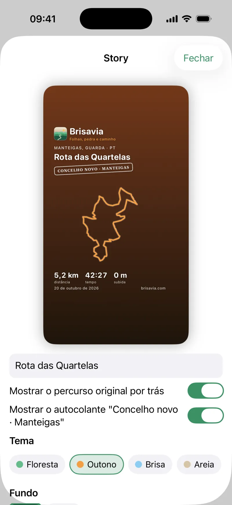 Story vertical de uma caminhada